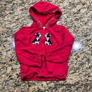 Gymboree Girls Red Boston Terrier Puppy Zip Up Hoodie Sweatshirt 4T Cotton